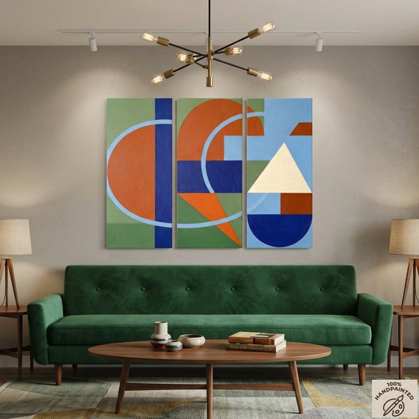 Large Group Paintings, Geometric Abstract Paintings, Modern Paintings for Living Room, Multi Panel Canvas Art-artworkcanvas