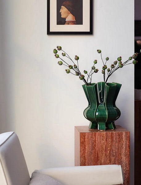 Unique Handmade Modern Flower Vase, Centerpiece Ceramic Bouquet Vases, Contemporary Vases on Dining Table, Green Porcelain Vases for Modern Home Decor-artworkcanvas