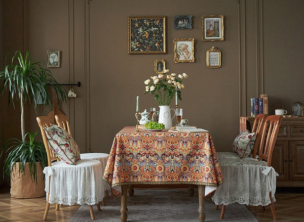 Flower Pattern Tablecloth, Square Tablecloth for Round Table, Large Cotton Rectangle Tablecloth for Home Decoration, Farmhouse Table Cloth Dining Room Table-artworkcanvas