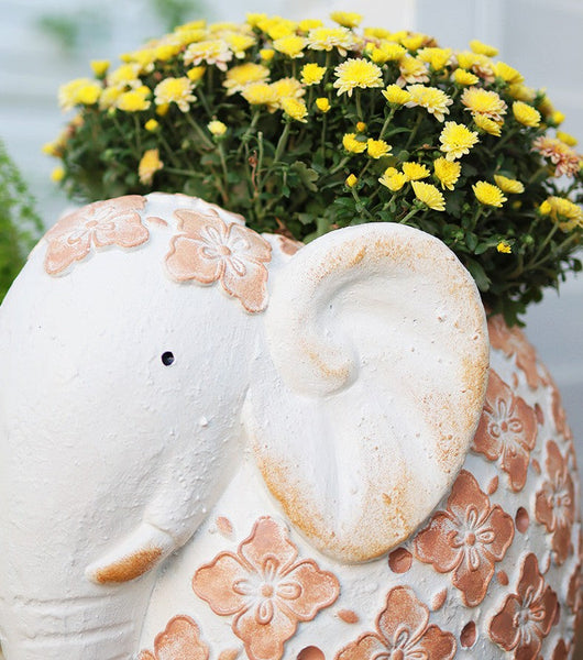 Villa Outdoor Garden Flower Pots, Oversized Modern Garden Flower Pot, Extra Large Elephant Garden Flowerpots, Animal Statue for Garden Ornaments, Resin Statue for Garden-artworkcanvas