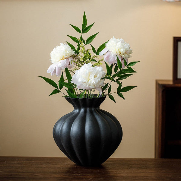 Handmade Water Holding Flower Vases, Modern Black Flower Vase Centerpiece on Table, Porcelain Flower Vases, Ceramic Bouquet Vases-artworkcanvas