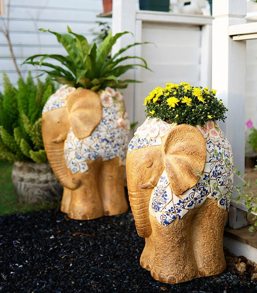 Modern Outdoor Garden Flower Pots, Oversized Garden Flower Pot, Extra Large Elephant Garden Flowerpots, Animal Statue for Garden Ornaments, Large Resin Statue for Garden-artworkcanvas