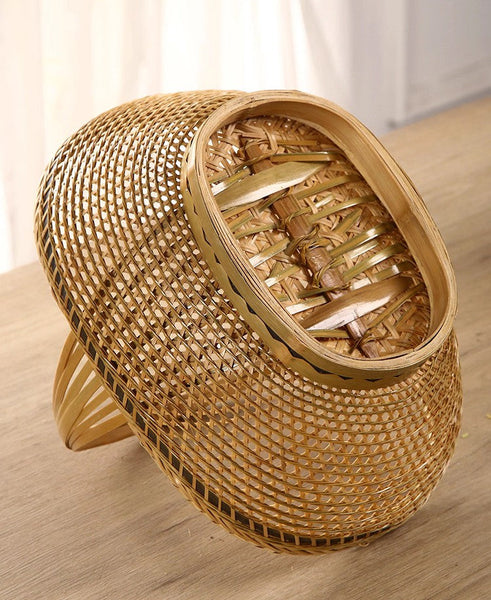 Natural Hand-woven Bamboo Basket, Extra Large Picnic Food Basket with Handle, Lovely Bamboo Baskets for Vegetable, Natural Fruit Basket Kitchen Storage Baskets-artworkcanvas