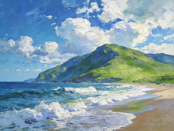 Small Oil Paintings on Canvas, Summer Shore, Calm Waters and Distant Hills, Landscape Canvas Paintings, Palette Knife Artwork, Hand Painted Canvas Art, Original Wall Paintings-artworkcanvas