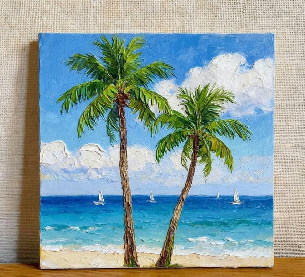 The Scenery of the Azure Sea, Hand Painted Canvas Art, Seashore Paintings, Original Acrylic Paintings, Impasto Paintings, Heavy Texture Artwork