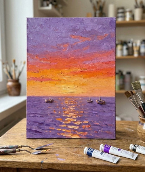 Impasto Artwork, Sail Boats Sunset Painting, Small Art on Canvas, Original Acrylic Paintings, Heavy Texture Painting, Hand Painted Canvas Art