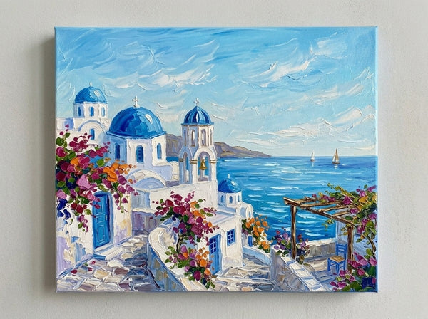 The Scenery of the Aegean Sea, Small Art on Canvas, Hand Painted Canvas Art, Original Acrylic Paintings, Impasto Artwork, Heavy Texture Painting, Original Lanscape Art