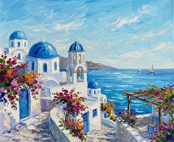 The Scenery of the Aegean Sea, Small Art on Canvas, Hand Painted Canvas Art, Original Acrylic Paintings, Impasto Artwork, Heavy Texture Painting, Original Lanscape Art