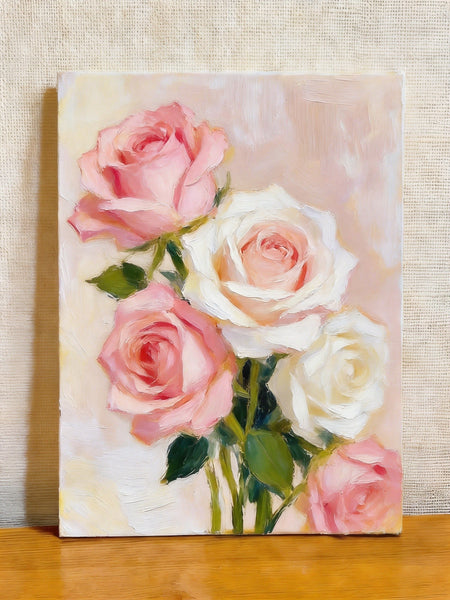Hand Painted Canvas Art, A Bunch of Pink Rose Flowers, Original Oil Paintings, Original Flower Paintings, Small Canvas Artwork-artworkcanvas