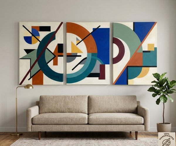 Abstract Acrylic Painting, Large Paintings for Living Room, Multi Panel Canvas Artwork, Geometric Modern Wall Art-artworkcanvas