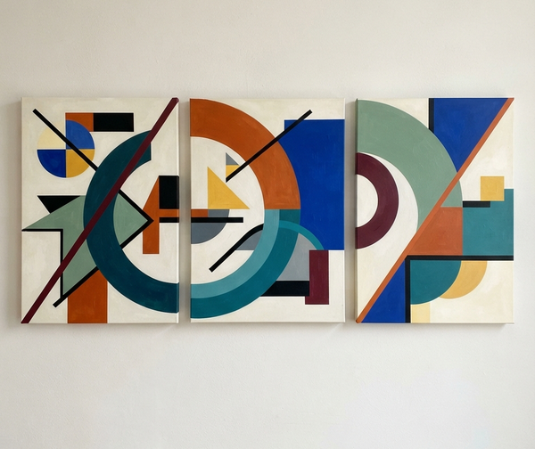 Abstract Acrylic Painting, Large Paintings for Living Room, Multi Panel Canvas Artwork, Geometric Modern Wall Art-artworkcanvas