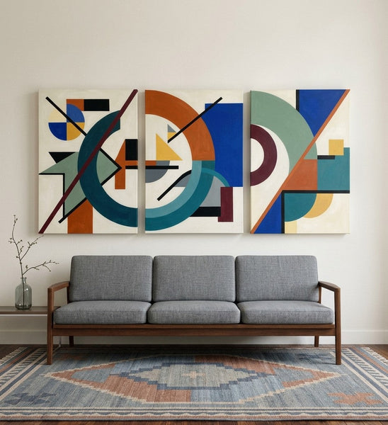 Abstract Acrylic Painting, Large Paintings for Living Room, Multi Panel Canvas Artwork, Geometric Modern Wall Art-artworkcanvas