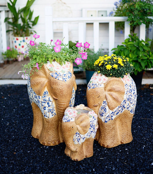 Oversized Garden Flower Pot, Modern Outdoor Garden Flower Pots, Extra Large Elephant Garden Flowerpots, Animal Statue for Garden Ornaments, Large Resin Statue for Garden-artworkcanvas