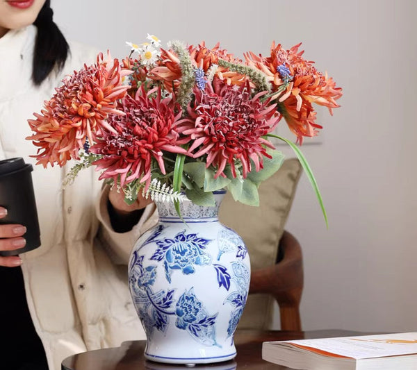 Porcelain Flower Vases, Centerpiece Ceramic Bouquet Vases, Handmade Flower Vase, Vintage Flower Vases on Dining Table-artworkcanvas