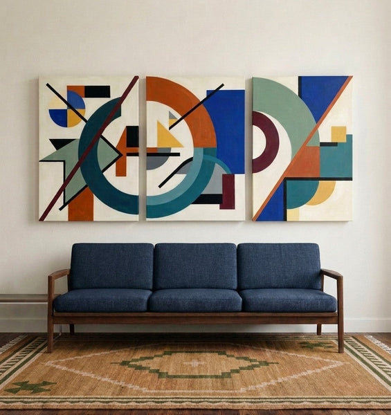 Abstract Acrylic Painting, Large Paintings for Living Room, Multi Panel Canvas Artwork, Geometric Modern Wall Art-artworkcanvas