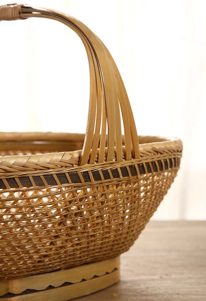 Extra Large Picnic Food Basket with Handle, Lovely Bamboo Baskets for Vegetable, Natural Hand-woven Bamboo Basket, Natural Fruit Basket, Kitchen Storage Baskets-artworkcanvas