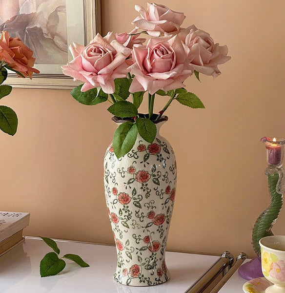 Rustic Porcelain Flower Vases, Handmade Water Holding Flower Vases, Ceramic Bouquet Vases, Tall Flower Vases on Table-artworkcanvas