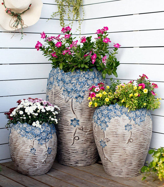 Extra Large Garden Flower Planters, Oversized Garden Flower Pot, Garden Ornaments, Large Resin Gardern Flower Planter, Modern Outdoor Garden Flower Pots-artworkcanvas