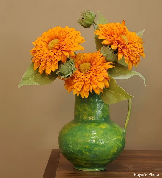 Modern Pottery Flower Vases, Handmade Water Holding Flower Vases, Pottery Bud Vases, Large Green Flower Vases on Table, Centerpiece on Dining Table-artworkcanvas