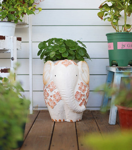 Villa Outdoor Garden Flower Pots, Oversized Modern Garden Flower Pot, Extra Large Elephant Garden Flowerpots, Animal Statue for Garden Ornaments, Resin Statue for Garden-artworkcanvas