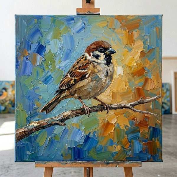 Sparrow Bird Painting, Original Acrylic Paintings, Hand Painted Canvas Art, Small Art on Canvas, Heavy Texture Painting, Ready to Hang Painting, Impasto Artwork