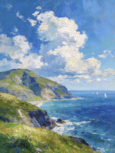 Landscape Small Paintings, Coastal Seascape, Waves, Sky, and Shoreline, Original Artwork Small Paintings, Hand Painted Wall Art, Heavy Texture Oil Paintings, Small Paintings on Canvas-artworkcanvas