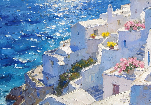 Summer's Day on the Aegean Blue Sea, Palette Knife Artwork, Small Landscape Paintings, Original Oil Paintings, Small Oil Paintings on Canvas, Hand Painted Canvas Art-artworkcanvas