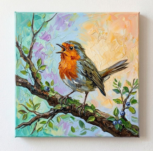 Original Acrylic Paintings, Impasto Artwork, Abstract Robin Bird Painting, Hand Painted Canvas Art, Small Art on Canvas, Heavy Texture Painting, Ready to Hang