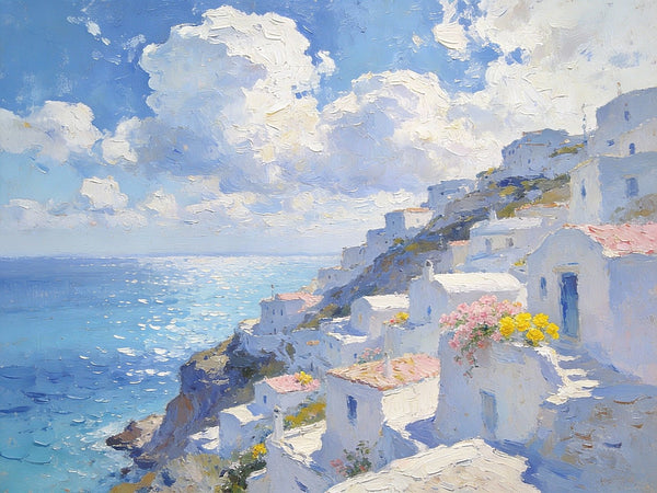 Santorini - White Villages by the Sea, Simple Painting Ideas, Small Wall Paintings, Landscape Canvas Paintings, On Canvas Small Paintings, Hand Painted Wall Art-artworkcanvas