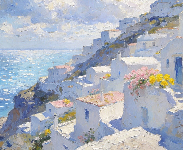 Santorini - White Villages by the Sea, Simple Painting Ideas, Small Wall Paintings, Landscape Canvas Paintings, On Canvas Small Paintings, Hand Painted Wall Art-artworkcanvas