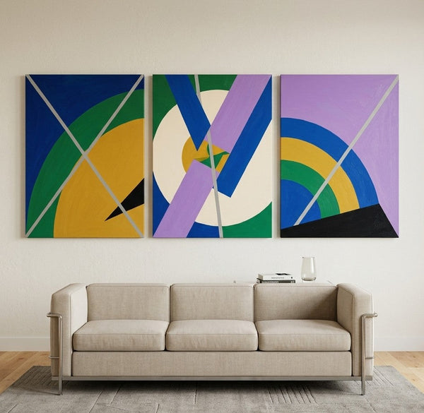 Multi Panel Canvas Art, Geometric Pattern Contemporary Artwork, Abstract Paintings for Modern Living Room-artworkcanvas