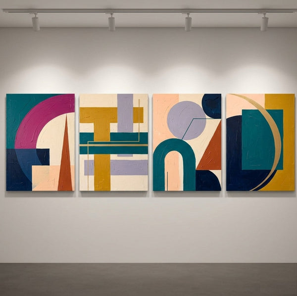 Modern Paintings for Living Room, Geometric Contemporary Art, Original Abstract Art, Multi Panel Canvas Paintings-artworkcanvas