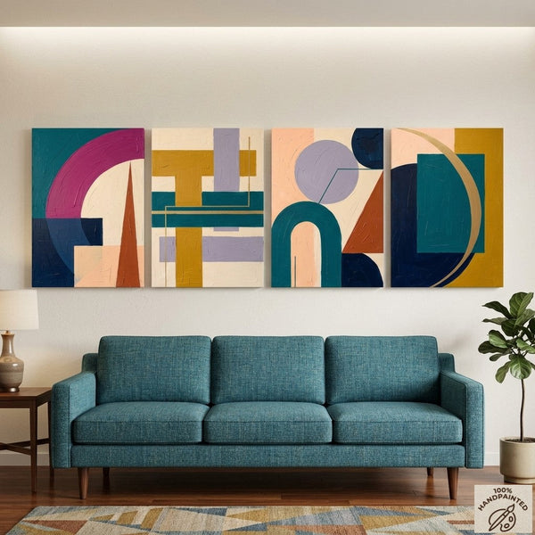 Modern Paintings for Living Room, Geometric Contemporary Art, Original Abstract Art, Multi Panel Canvas Paintings-artworkcanvas
