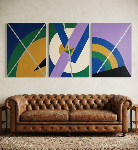 Multi Panel Canvas Art, Geometric Pattern Contemporary Artwork, Abstract Paintings for Modern Living Room-artworkcanvas