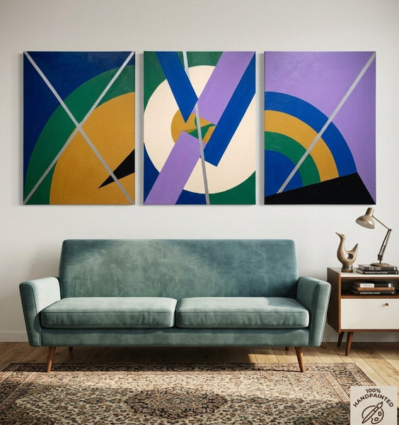 Multi Panel Canvas Art, Geometric Pattern Contemporary Artwork, Abstract Paintings for Modern Living Room-artworkcanvas