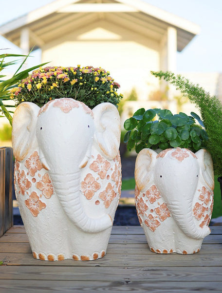 Villa Outdoor Garden Flower Pots, Oversized Modern Garden Flower Pot, Extra Large Elephant Garden Flowerpots, Animal Statue for Garden Ornaments, Resin Statue for Garden-artworkcanvas