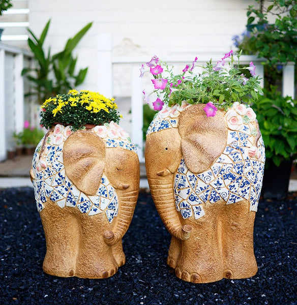 Modern Outdoor Garden Flower Pots, Extra Large Elephant Garden Flowerpots, Oversized Garden Flower Pot, Animal Statue for Garden Ornaments, Large Resin Statue for Garden-artworkcanvas