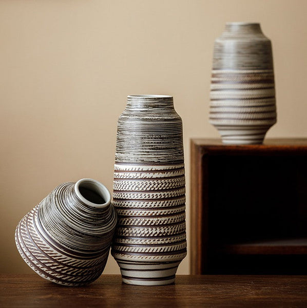 Centerpiece on Dining Table, Handmade Pottery Flower Vases Urn, Modern Bouquet Flower Vases, Water Holding Flower Vases, Large Flower Vase on Table-artworkcanvas