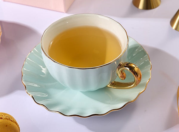 Beautiful British Tea Cups, Creative Porcelain Tea Cup Saucer Set of 2 Cups, Elegant Macaroon Ceramic Coffee Cups, 6.8 oz Tea Cup and Saucer in Gift Box as Birthday Gift-artworkcanvas