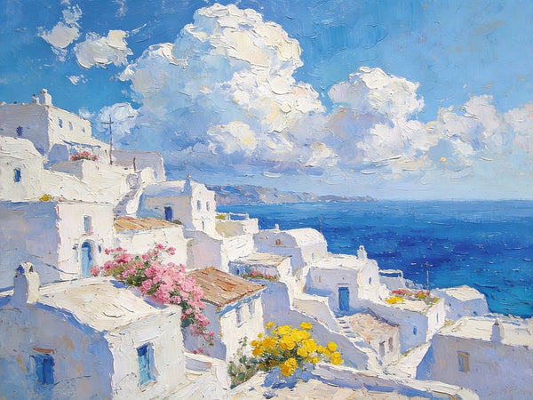 Original Canvas Paintings, Azure Dreams of the Aegean, Small Oil Paintings on Canvas, Palette Knife Artwork, Landscape Oil Paintings, Hand Painted Wall Art-artworkcanvas