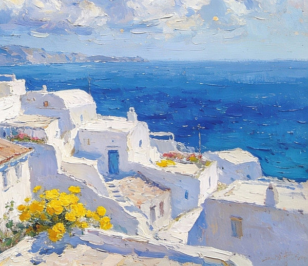Original Canvas Paintings, Azure Dreams of the Aegean, Small Oil Paintings on Canvas, Palette Knife Artwork, Landscape Oil Paintings, Hand Painted Wall Art-artworkcanvas