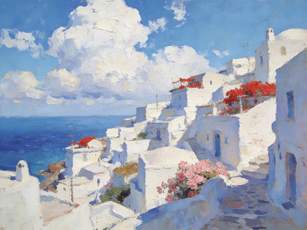 Original Canvas Paintings, The Serene Aegean Seascape, Small Paintings on Canvas, Heavy Texture Wall Art, Landscape Oil Paintings, Hand Painted Canvas Art-artworkcanvas