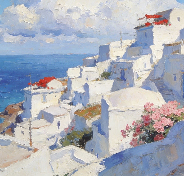 Original Canvas Paintings, The Serene Aegean Seascape, Small Paintings on Canvas, Heavy Texture Wall Art, Landscape Oil Paintings, Hand Painted Canvas Art-artworkcanvas