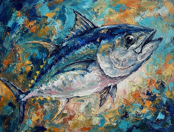 Ready to Hang Artwork, Bigeye Tuna Fish Painting, Original Acrylic Paintings, Small Art on Canvas, Heavy Texture Painting, Impasto Artwork, Hand Painted Canvas Art