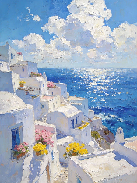 Aegean Summer - Infinite Azure, Seashore Beach Paintings, Small Landscape Oil Paintings, Original Small Paintings, Small Paintings on Canvas, Hand Painted Art-artworkcanvas