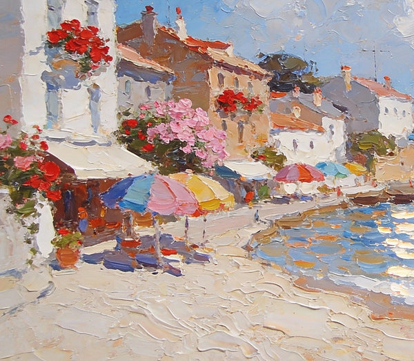 Seaside Summer Holiday, Small Oil Paintings on Canvas, Palette Knife Artwork, Landscape Canvas Paintings, Hand Painted Canvas Art, Original Oil Paintings-artworkcanvas