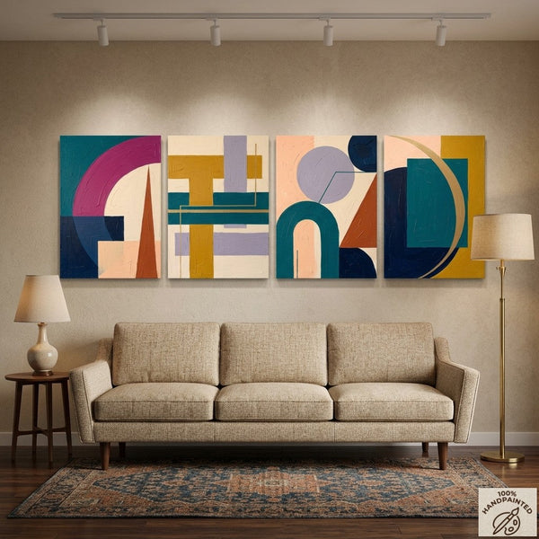 Modern Paintings for Living Room, Geometric Contemporary Art, Original Abstract Art, Multi Panel Canvas Paintings-artworkcanvas