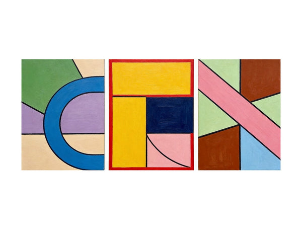 Colorful Abstract Paintings for Mid Century Bedroom, Geometric Abstract Art, Multi Panel Group Paintings-artworkcanvas