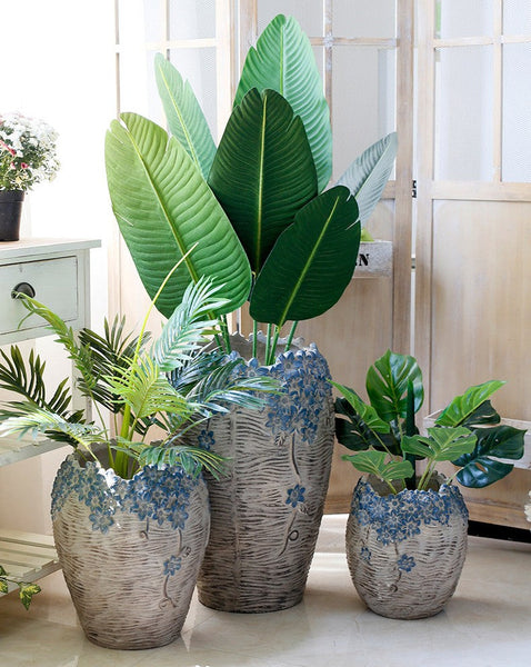 Extra Large Garden Flower Planters, Oversized Garden Flower Pot, Garden Ornaments, Large Resin Gardern Flower Planter, Modern Outdoor Garden Flower Pots-artworkcanvas