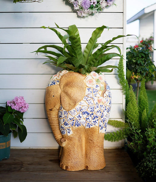 Oversized Garden Flower Pot, Modern Outdoor Garden Flower Pots, Extra Large Elephant Garden Flowerpots, Animal Statue for Garden Ornaments, Large Resin Statue for Garden-artworkcanvas